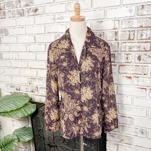 Vintage 70s Liz Claiborne Dark Floral Long Sleeve Button Down Top M